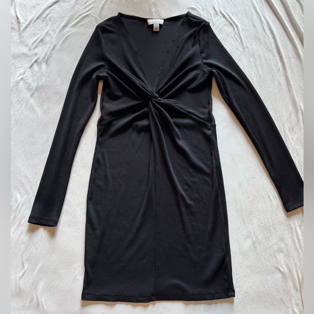 Topshop Black Long Sleeve Twist Dress - Size 8